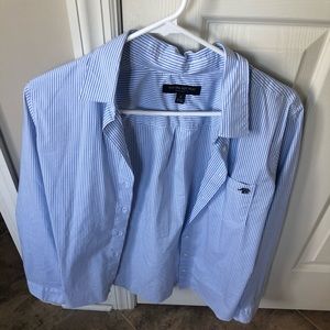 Blue and white stripe button up shirt!